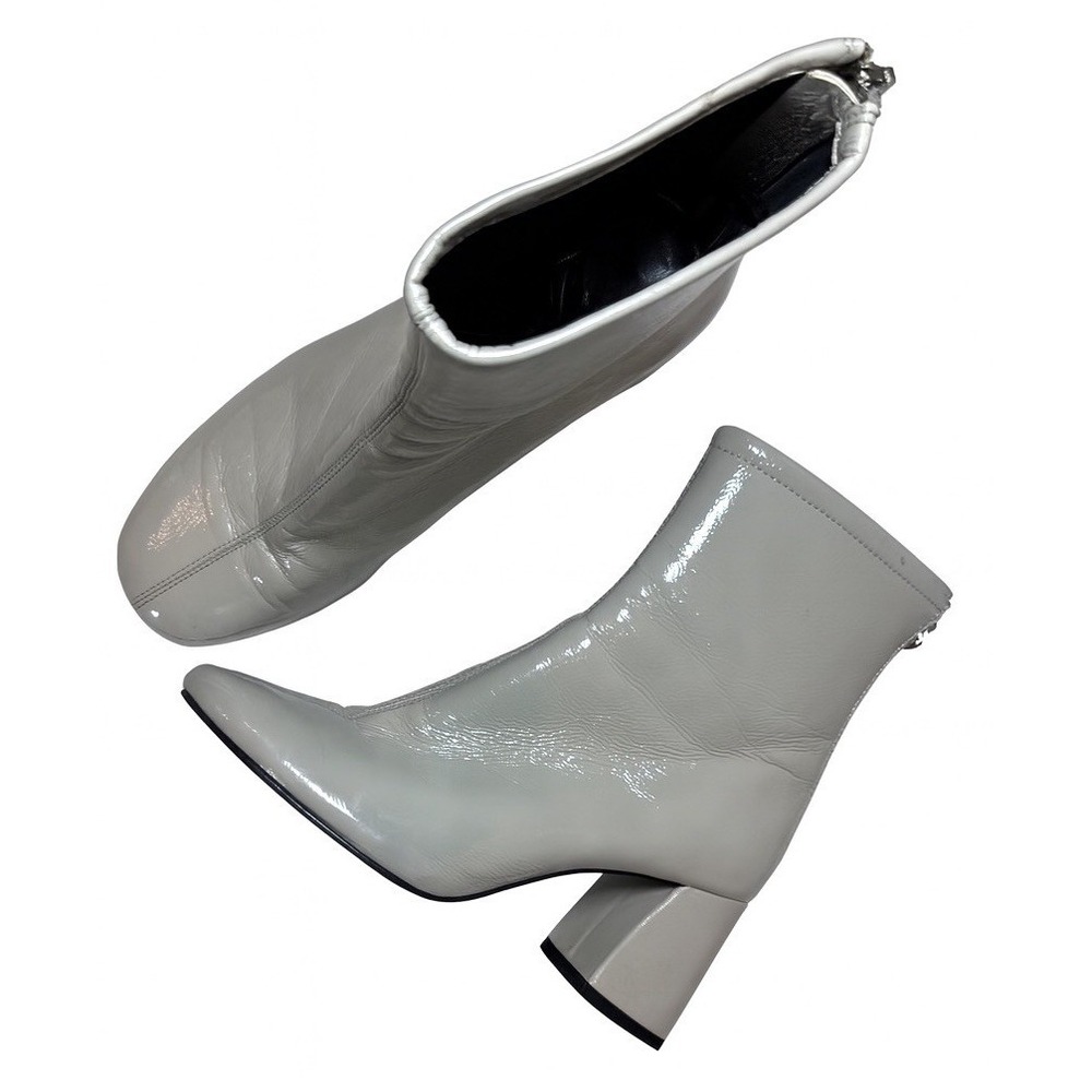 ZARA Patent Leather Ankle Boots Women's Sz EU 37 (US 6.5) Block Heel Cream Beige